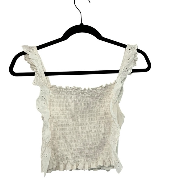 Forever 21 White Smocked Eyelet Ruffle Crop Top - Picture 1 of 3